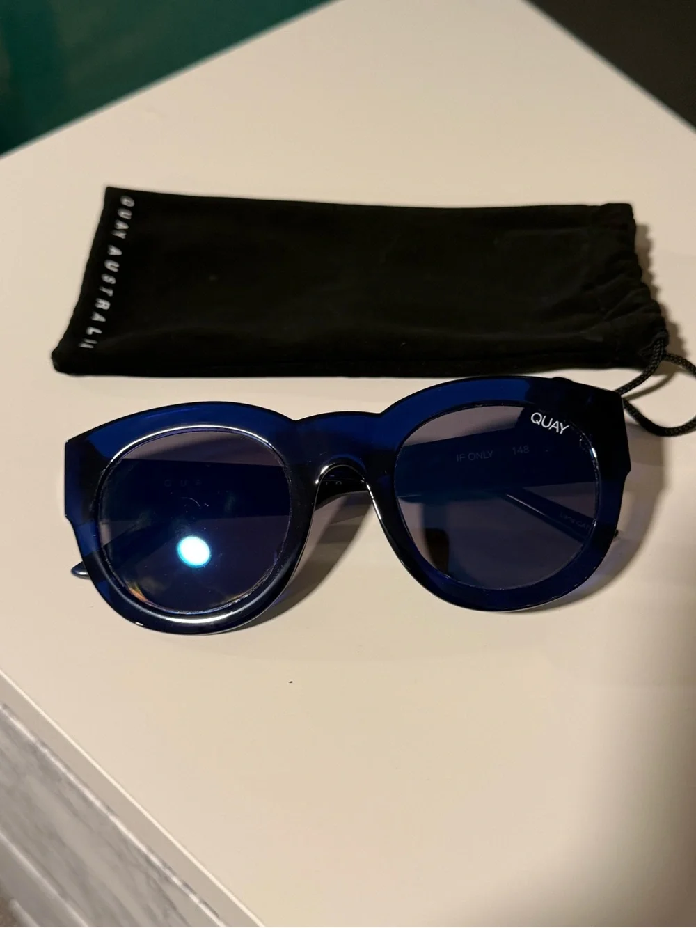 Quay Australia If Only Blue Round Sunglasses with Blue Lenses